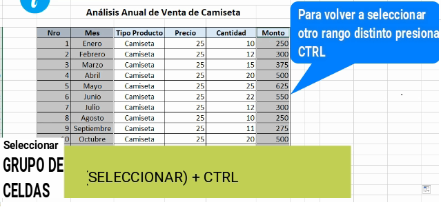 Seleccionar un grupo de celdas en Excel