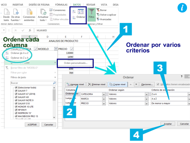 Ordenar la información con filtros