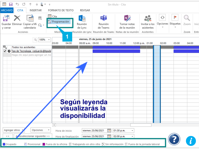 ver disponibilidad calendario outlook