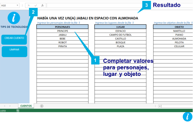 Crear cuentos en excel